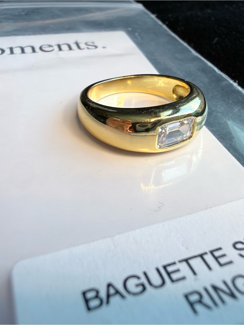 Gold Baguette Stone Dome Ring - Clear Stone